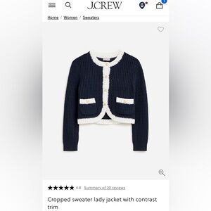 NWT J. Crew Navy and White Cropped Lady Jacket
